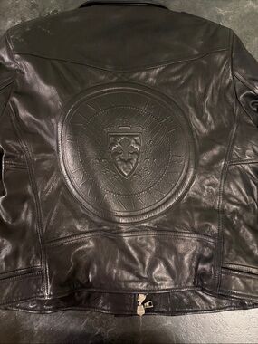 Balmain Black Embossed Leather Bomber Jacket